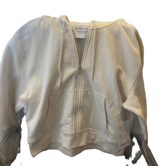 Athleta Forever Fleece Full Zip Sweatshirt - Size Medium, Color Bone - Picture 6 of 7